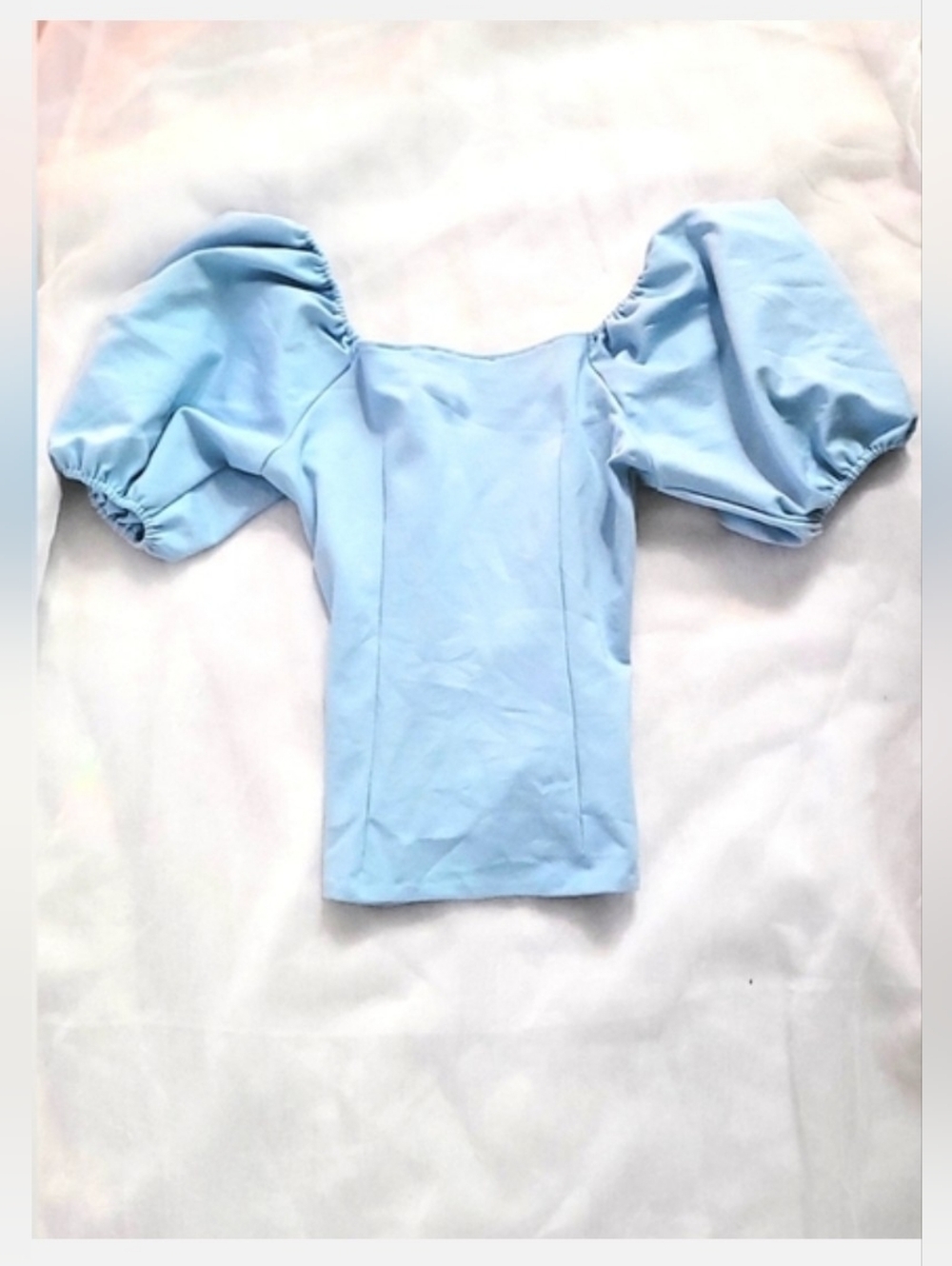NWOT! Boston Proper Women's Sky Blue Spring Puff Sleeve Resort Crop Top Small - Picture 15 of 16